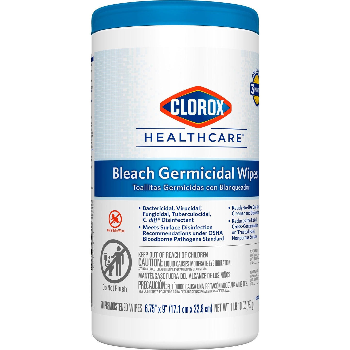 Clorox Healthcare® Bleach Germicidal Wipes, Canister, 70 ct. 35309