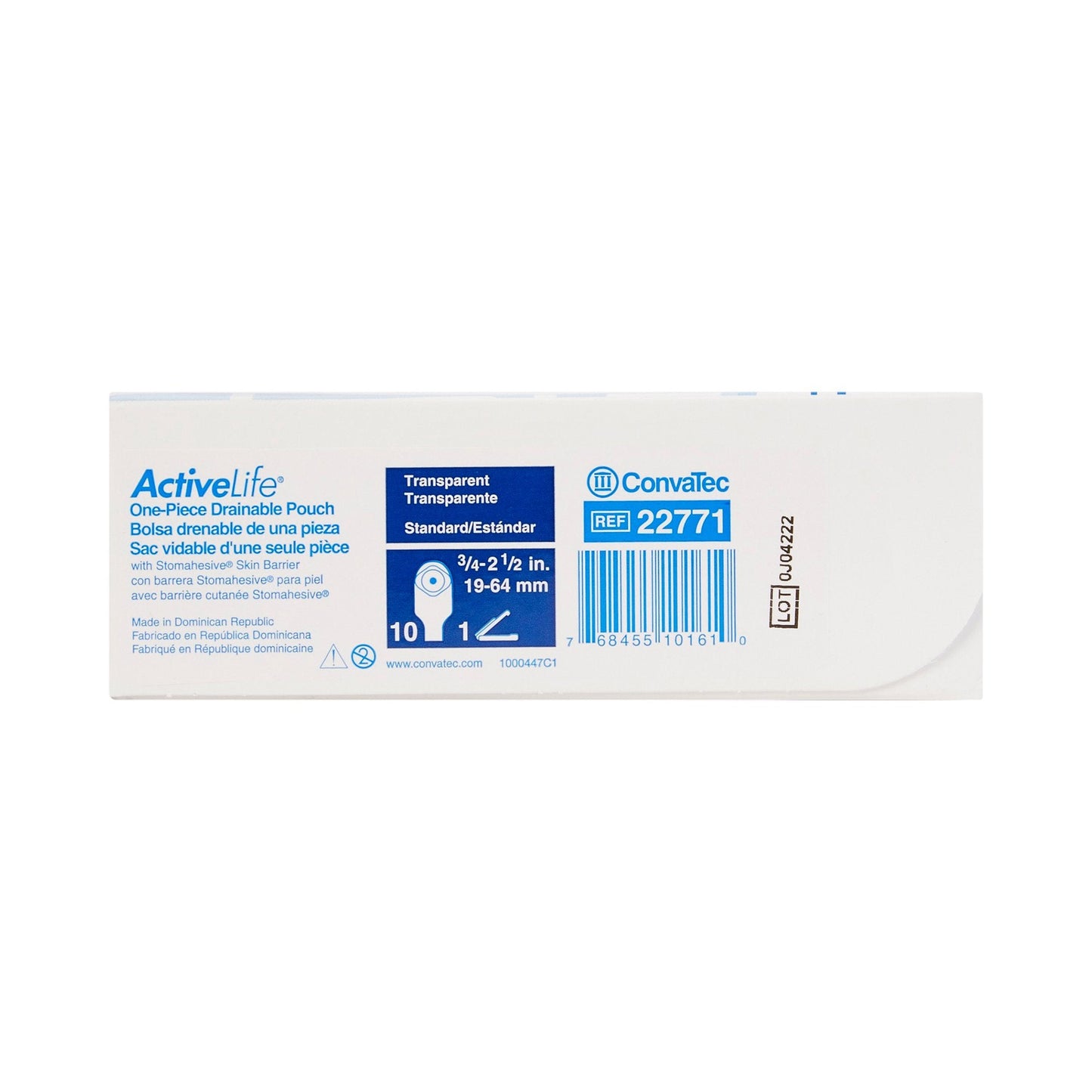 ActiveLife® One-Piece Drainable Transparent Colostomy Pouch, 12 Inch Length, 3/4 to 2½ Inch Stoma 022771