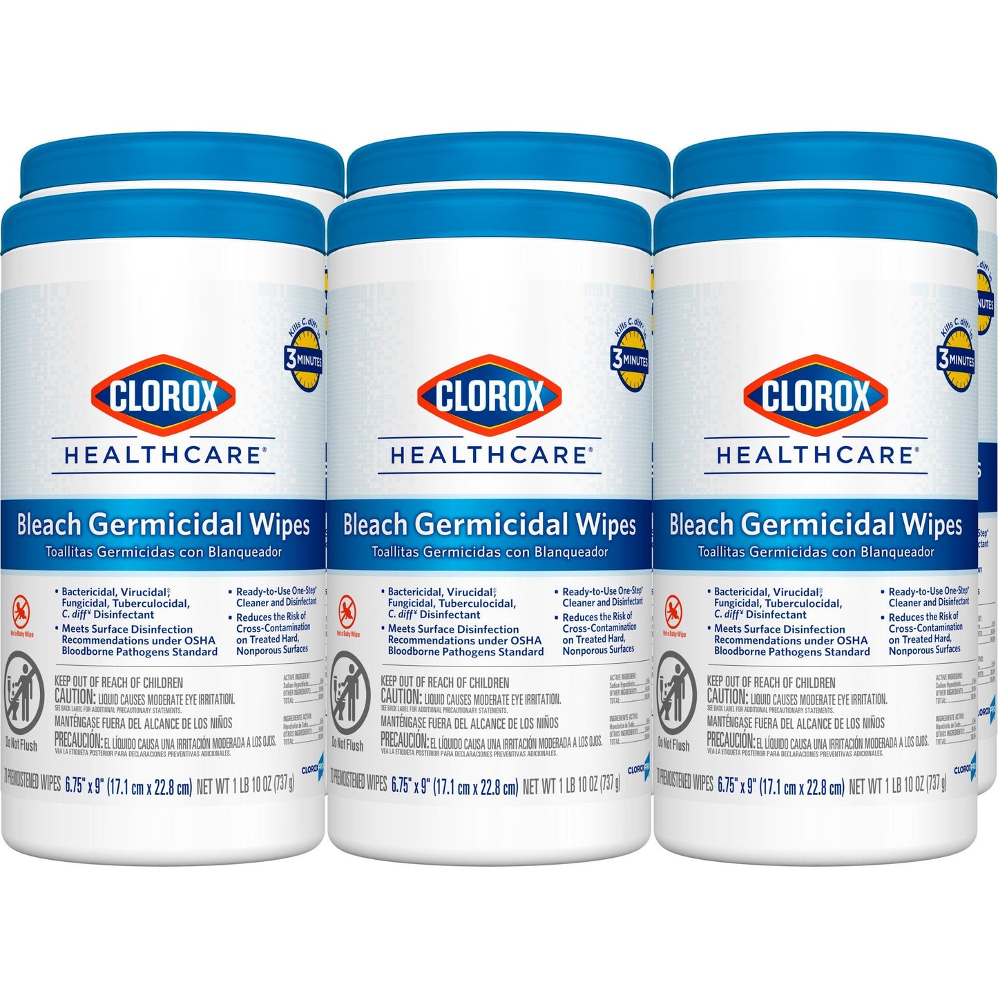 Clorox Healthcare® Bleach Germicidal Wipes, Canister, 70 ct. 35309
