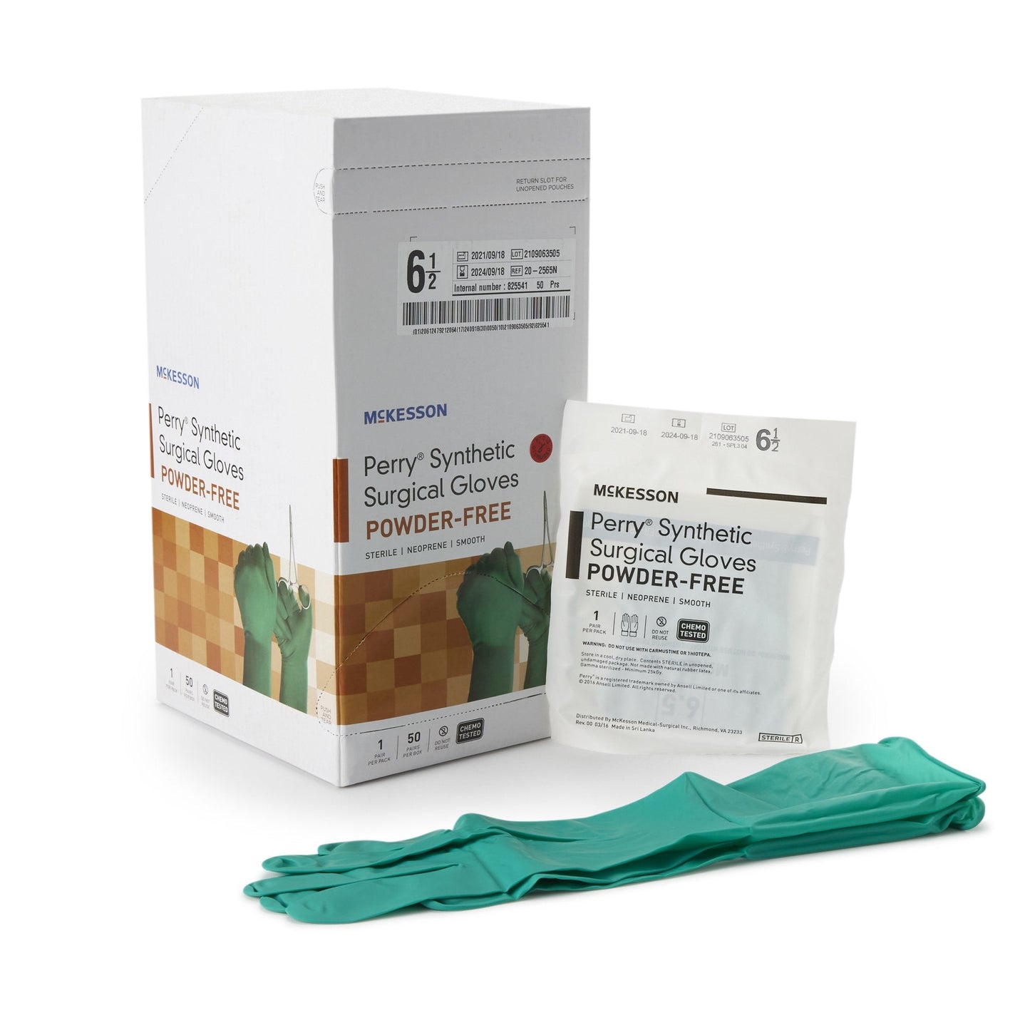 McKesson Perry® Performance Plus Polychloroprene Surgical Glove, Size 6.5, Green 20-2565N