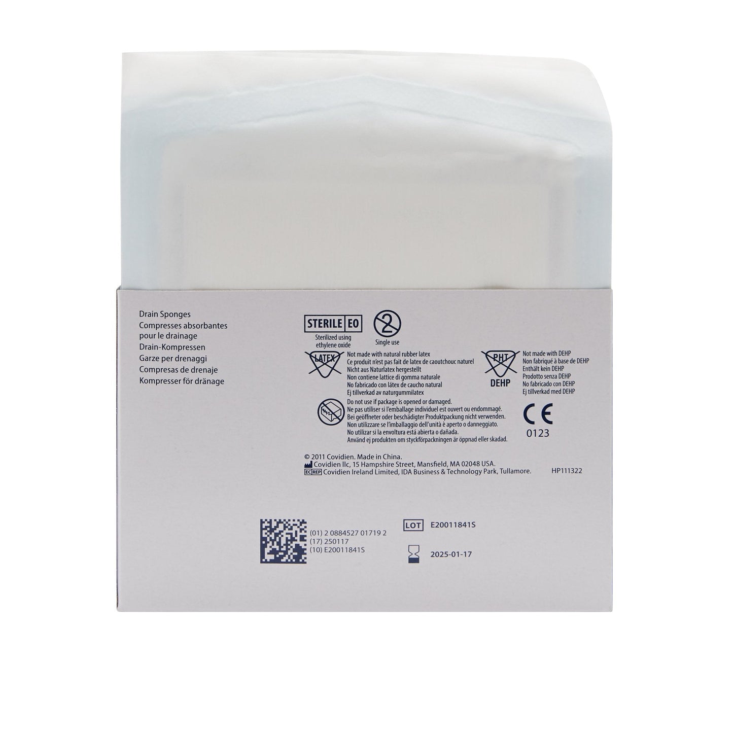 Curity™ Drain Sponge, 4 x 4 Inch, 6-Ply 6242P
