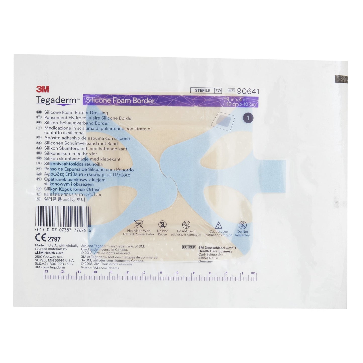 3M™ Tegaderm™ Silicone Adhesive with Border Silicone Foam Dressing, 4 x 4 Inch 90641