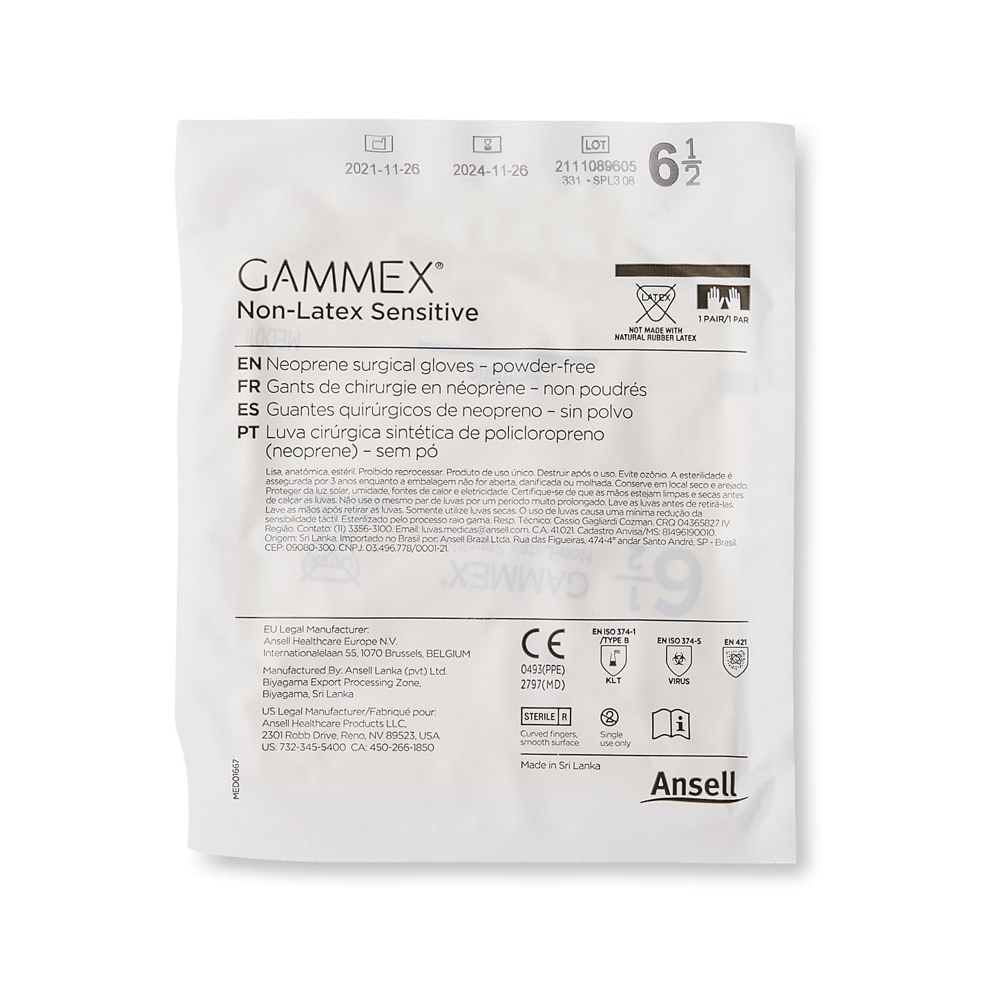 Gammex® Non-Latex Sensitive Polychloroprene Surgical Glove, Size 6.5, Cream 20277265