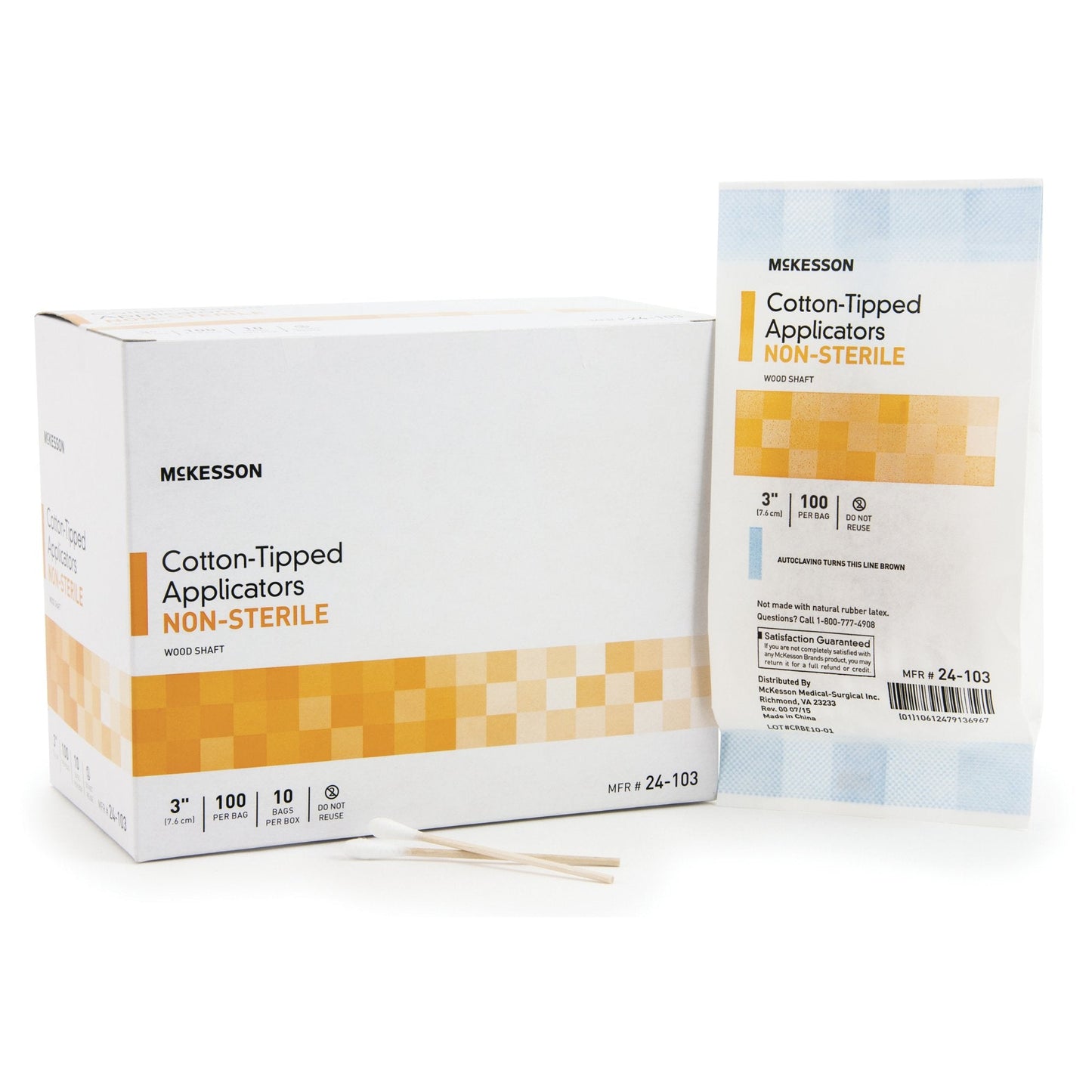 McKesson Nonsterile Cotton-Tip Swabsticks, 3 Inch 24-103