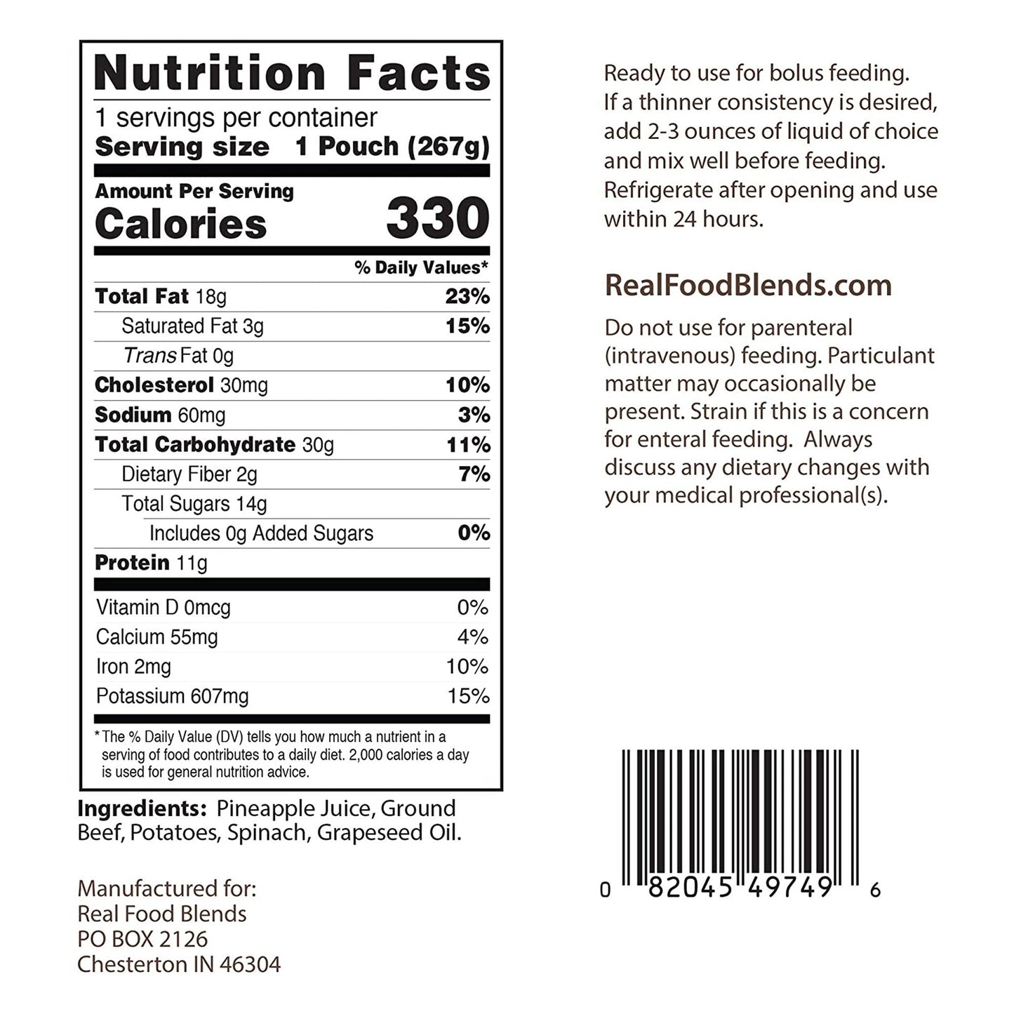 Real Food Blends™ Beef, Potatoes & Spinach Puree Blend for Tube Feeding, 9.4-oz. 176993