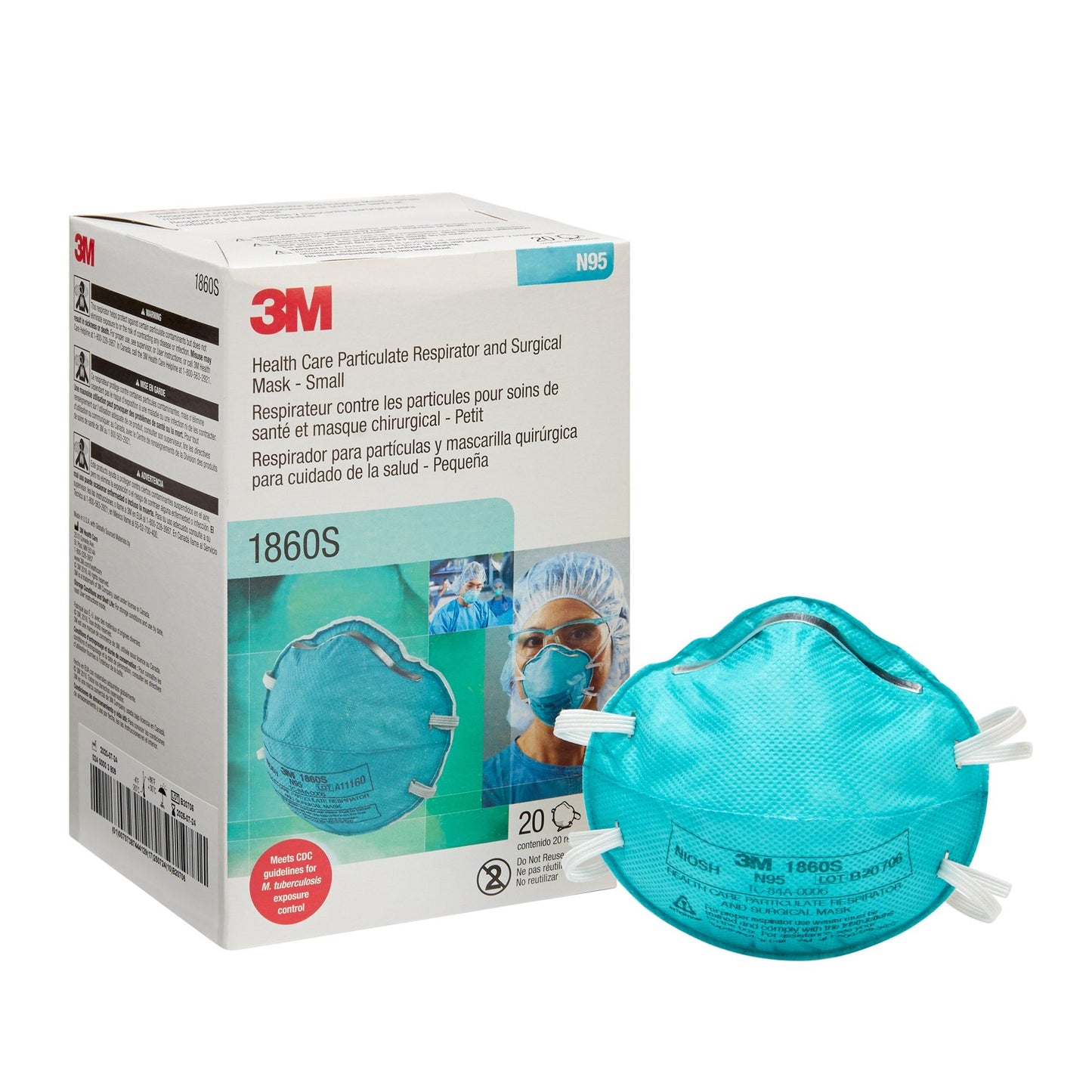 3M 3M Particulate Respirator and Surgical Mask, Small 1860S, Case of 120