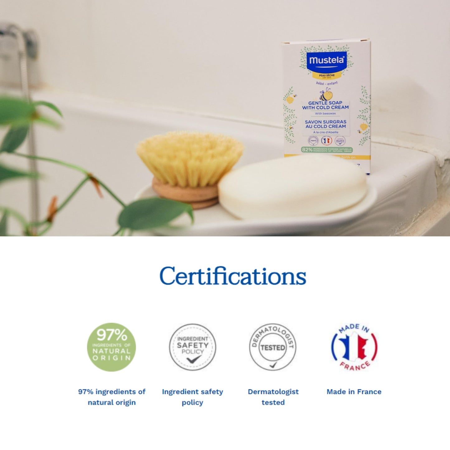 Mustela Gentle Soap with Cold Cream for Sensitive Skin - Moisturizing & Gentle Cleansing