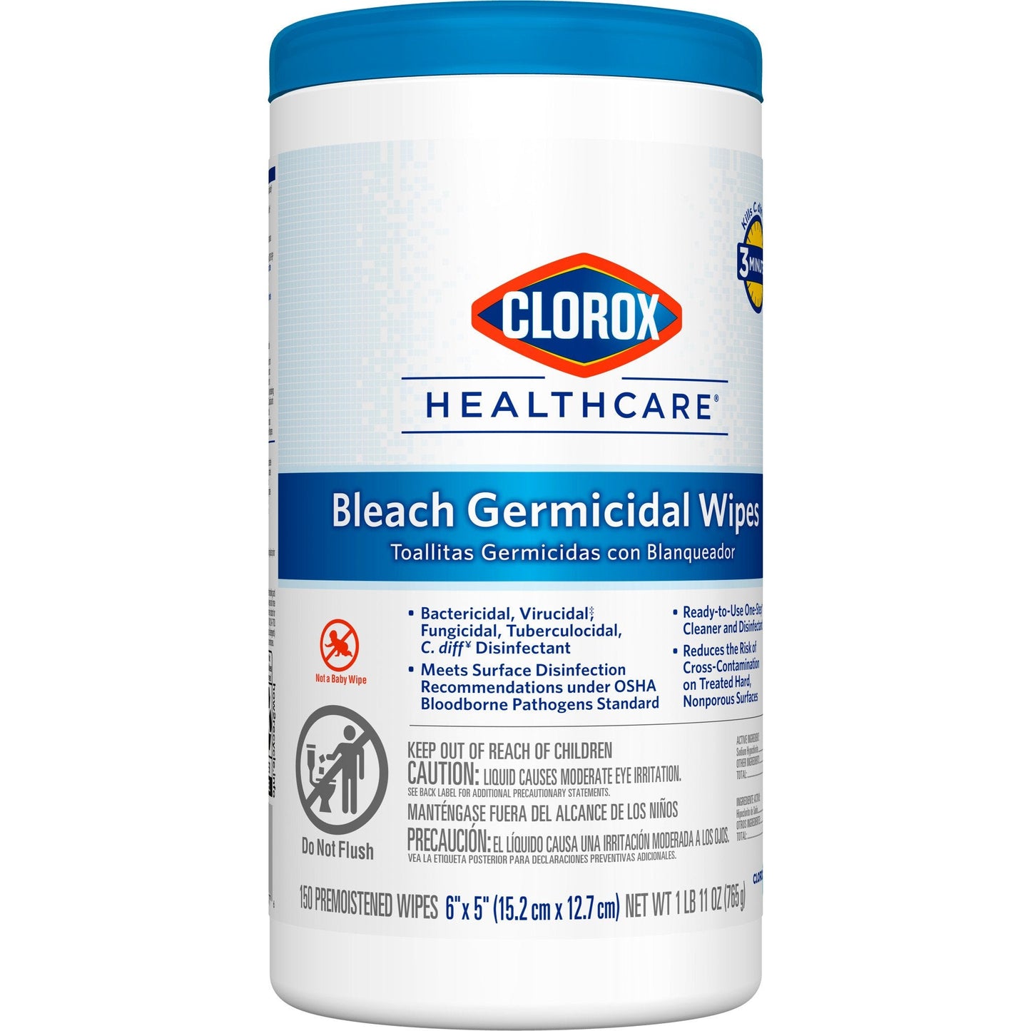 Clorox Healthcare® Bleach Germicidal Wipes, Canister, 150 ct. 30577