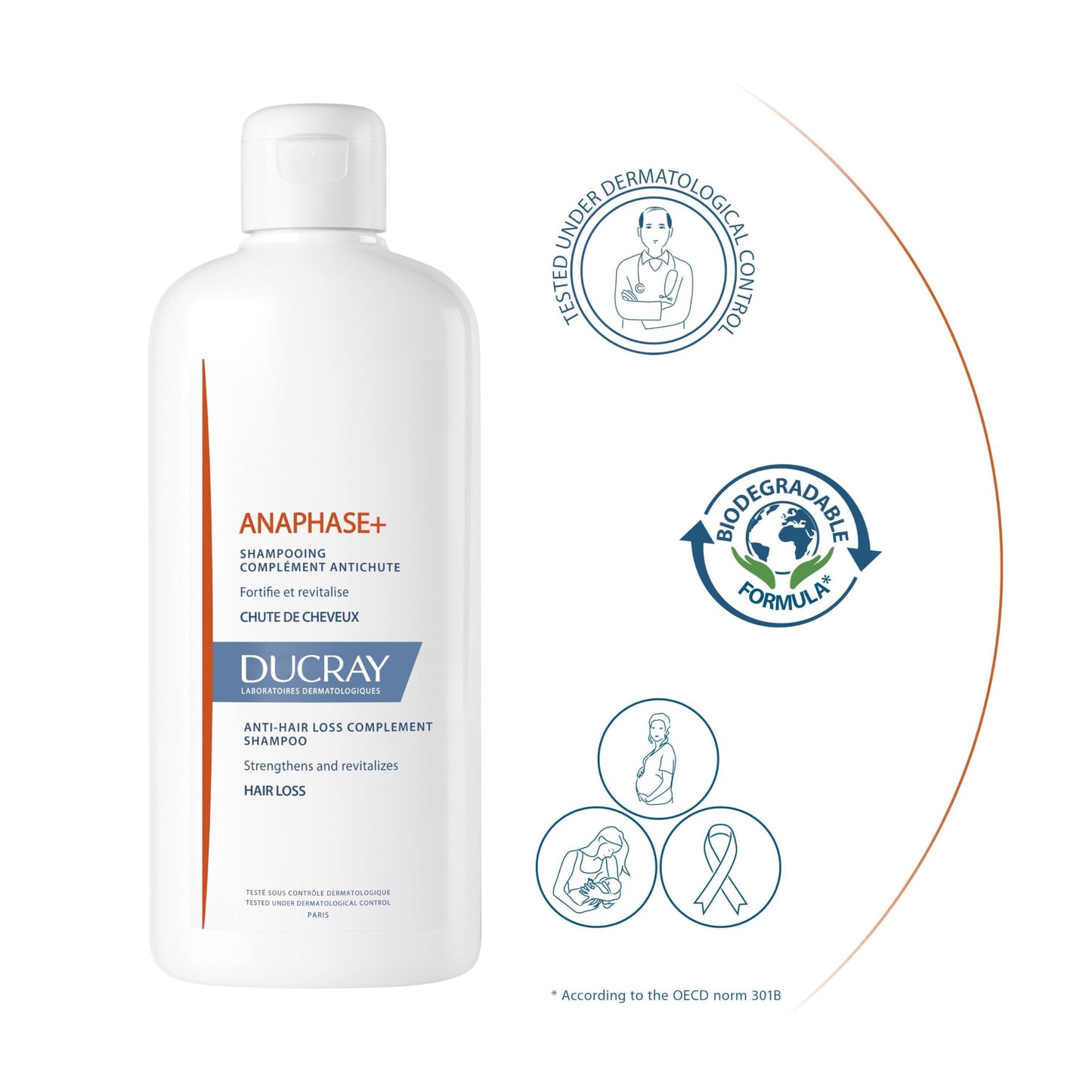 Ducray Anaphase+ Anti-Hair Loss Shampoo - Strengthens Hair, Reduces Hair Loss, 13.53 fl oz