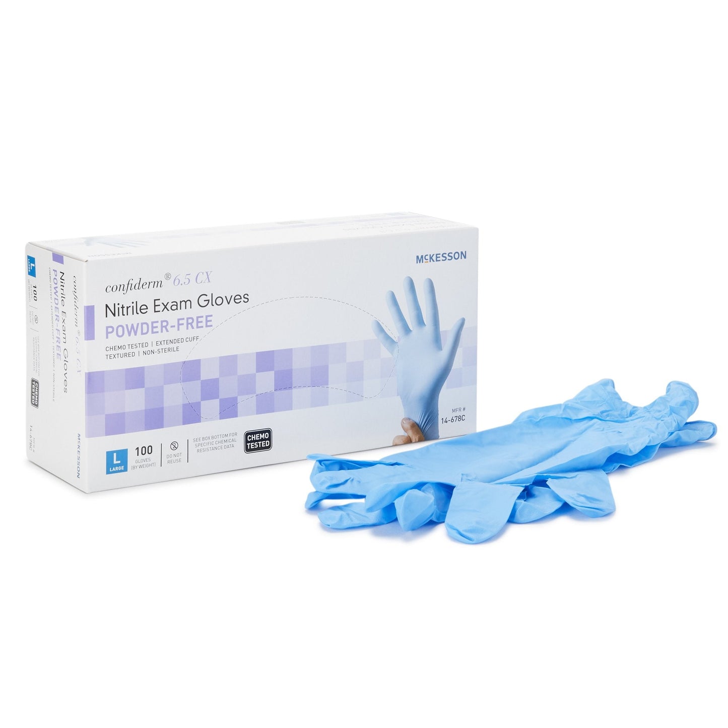 McKesson Confiderm® 6.5CX Nitrile Extended Cuff Length Exam Glove, Large, Blue 14-678C