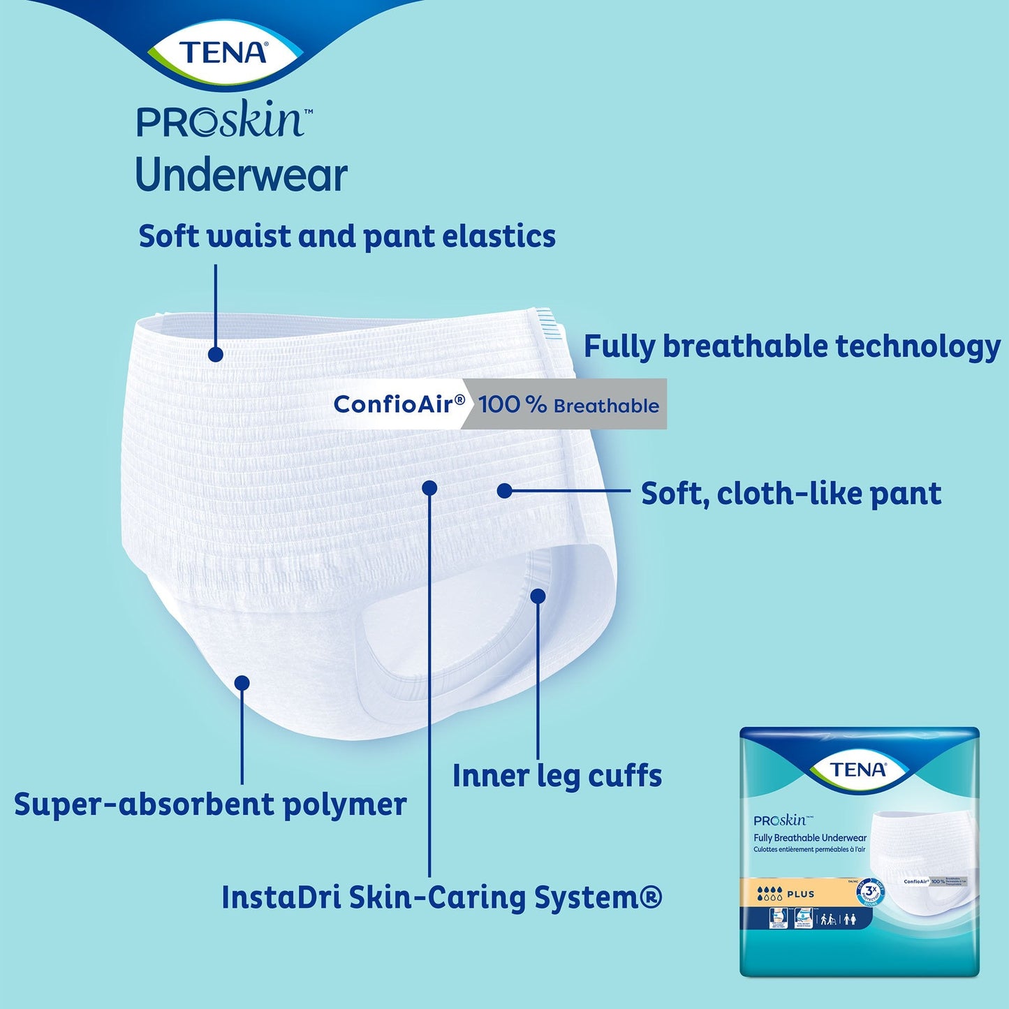 Tena® ProSkin™ Plus Fully Breathable Absorbent Underwear, Medium 72632