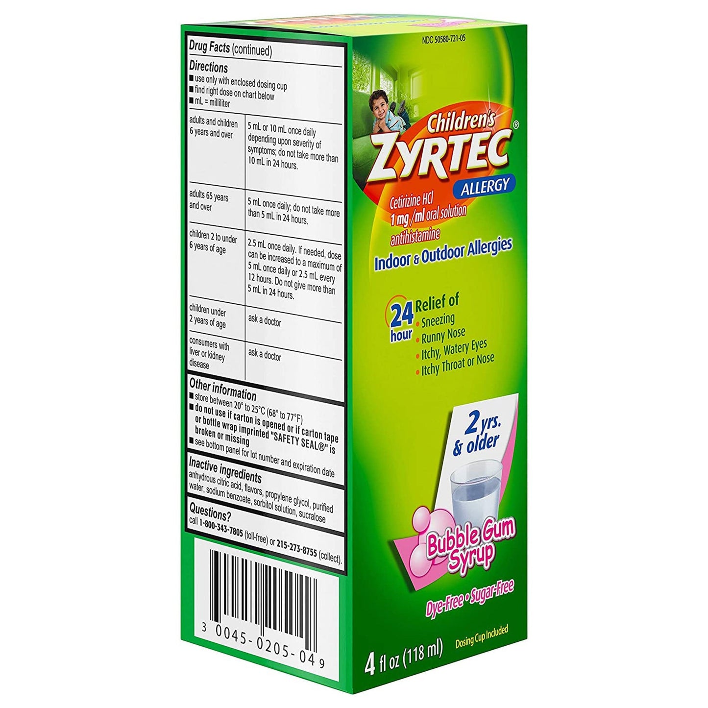 Children's Zyrtec Cetirizine Allergy Relief 50580072105