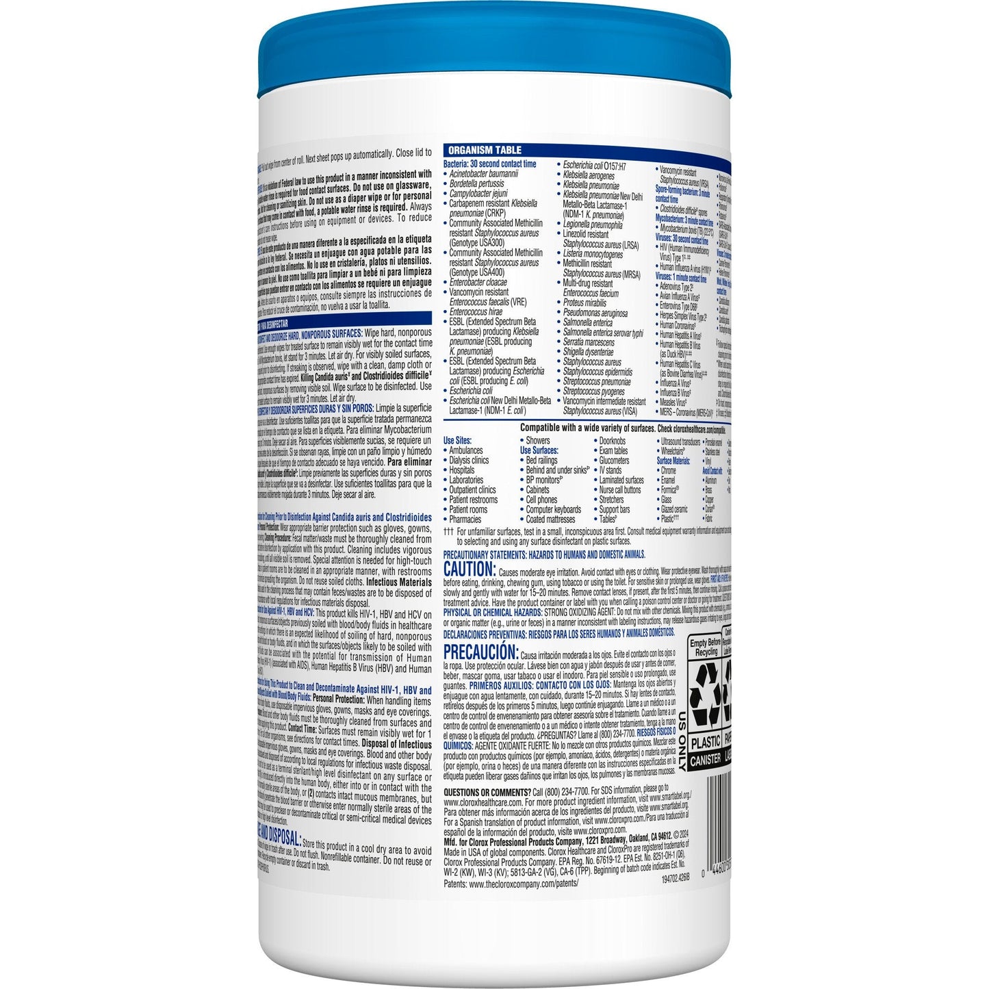 Clorox Healthcare® Bleach Germicidal Wipes, Canister, 150 ct. 30577