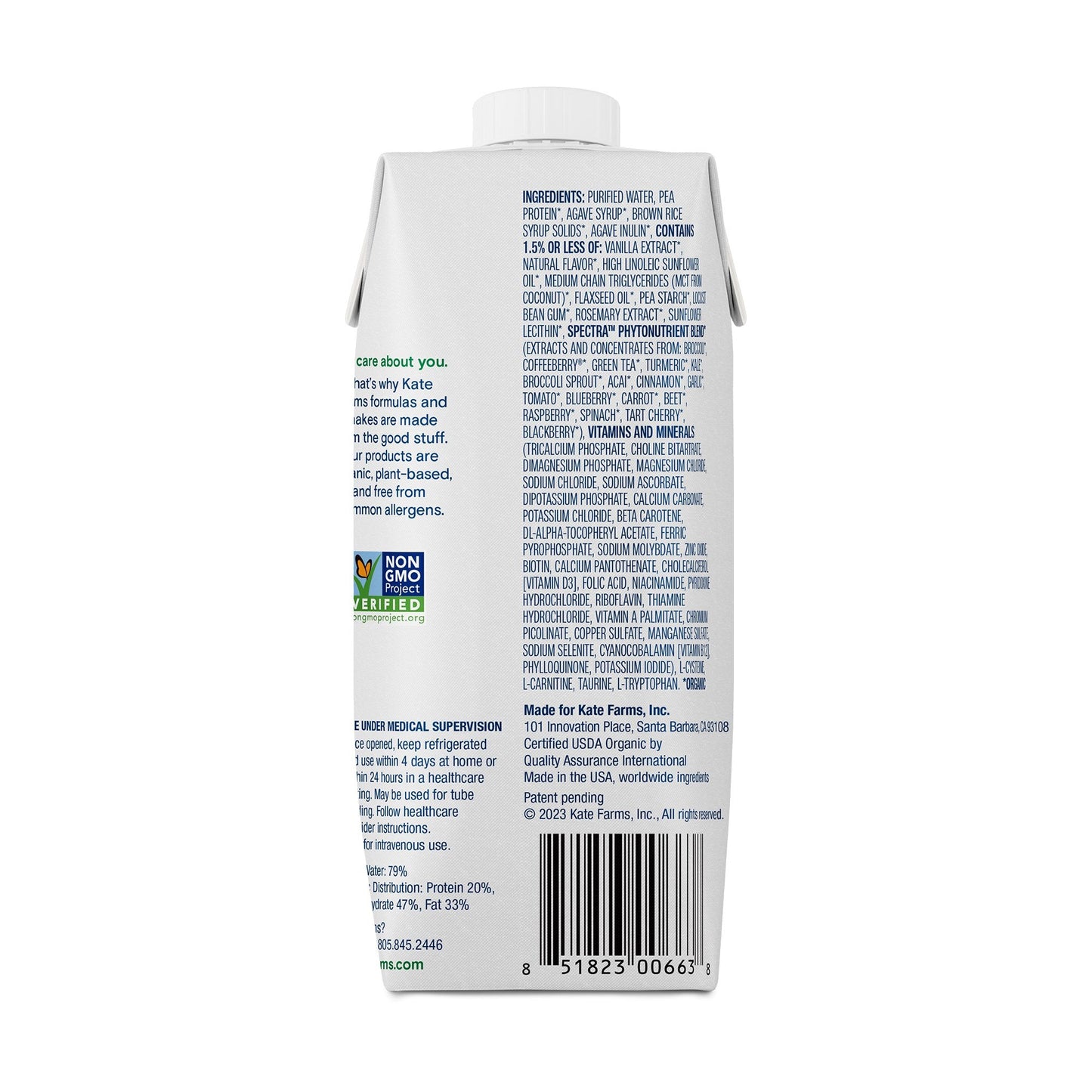 Kate Farms® Standard 1.0 Vanilla Sole-Source Nutrition Formula, 11-ounce carton 851823006683
