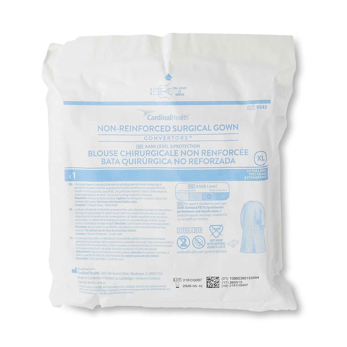 Cardinal Health™ Nonreinforced Surgical Gown, 3-Layer Microfiber, Extra Large 9545