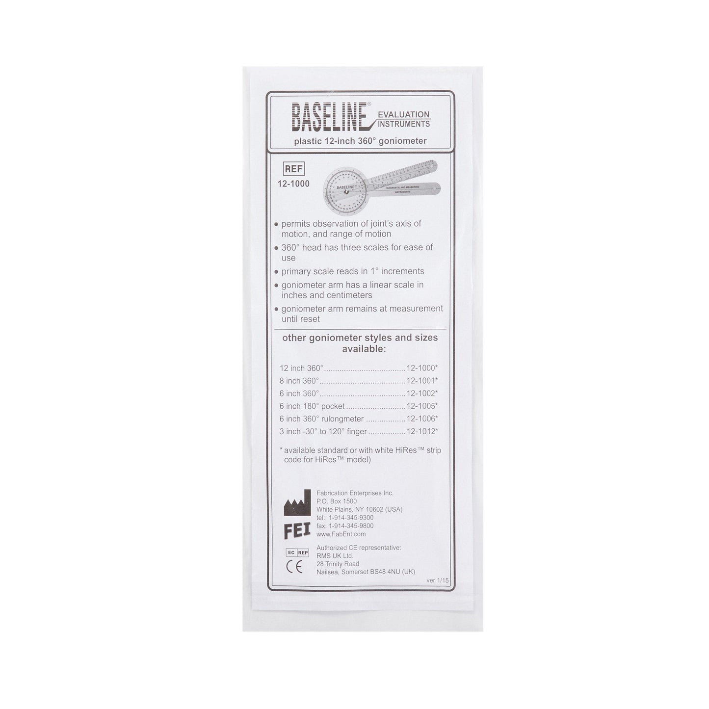 Baseline® Goniometer, 12 Inch Arms 12-1000