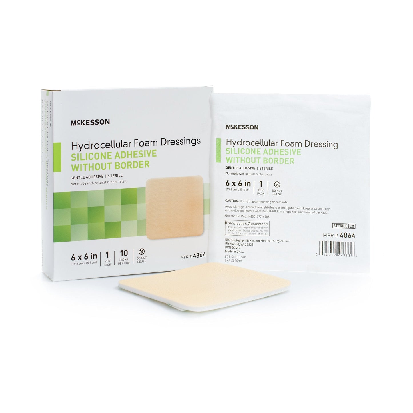 McKesson Silicone Gel Adhesive without Border Silicone Foam Dressing, 6 x 6 Inch 4864