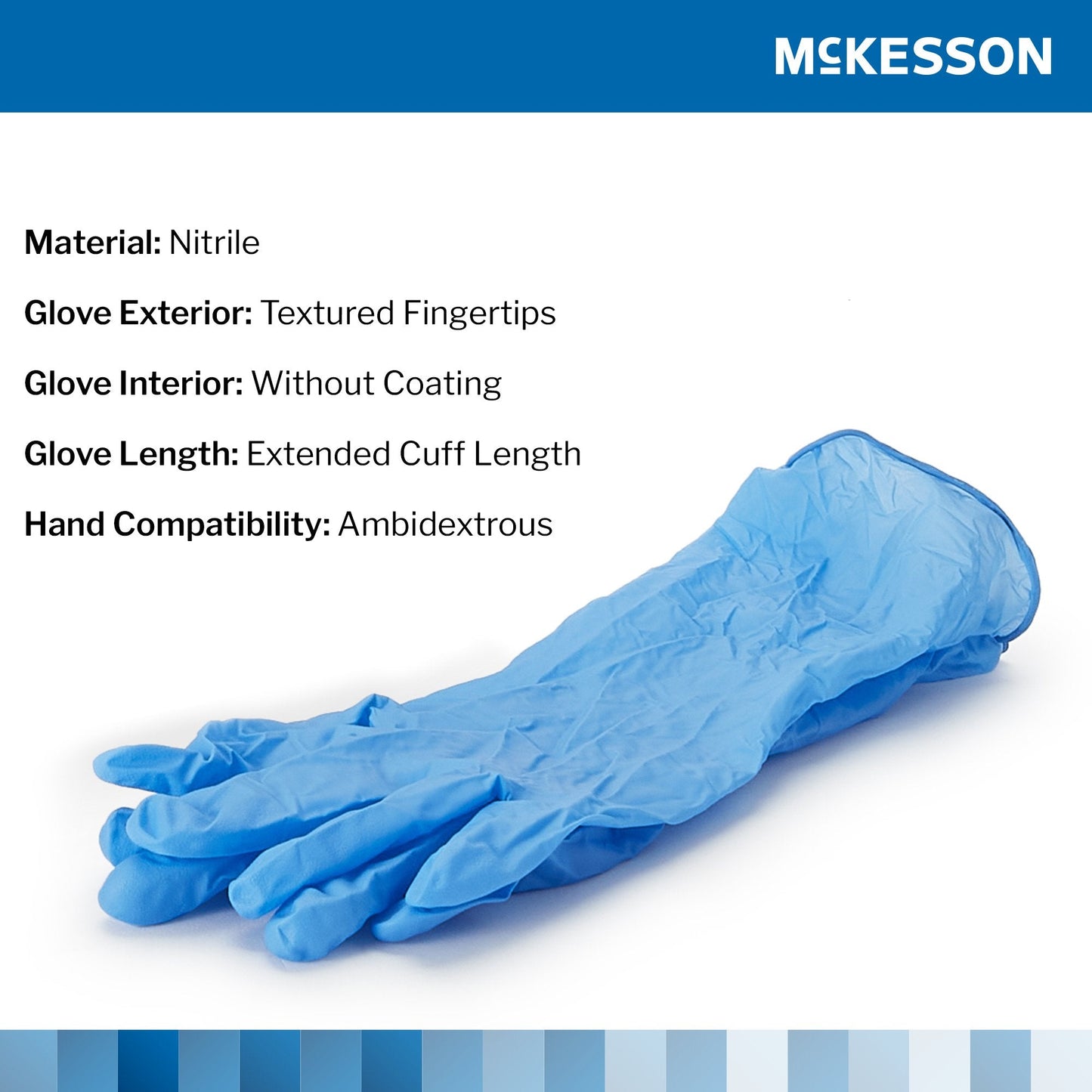 McKesson Confiderm® 6.5CX Nitrile Extended Cuff Length Exam Glove, Medium, Blue 14-676C