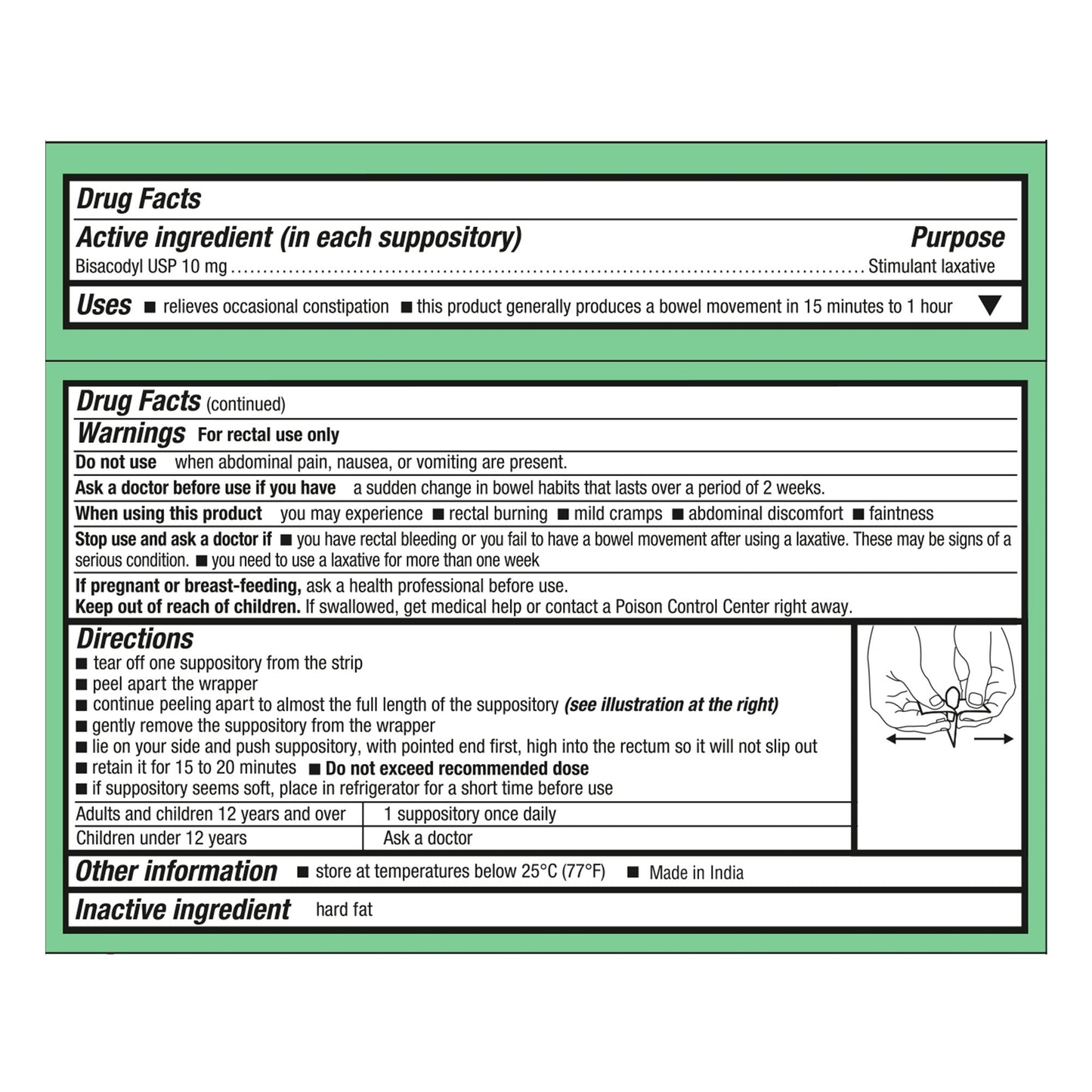 Health*Star Bisacodyl Laxative Suppository 444-12-HST