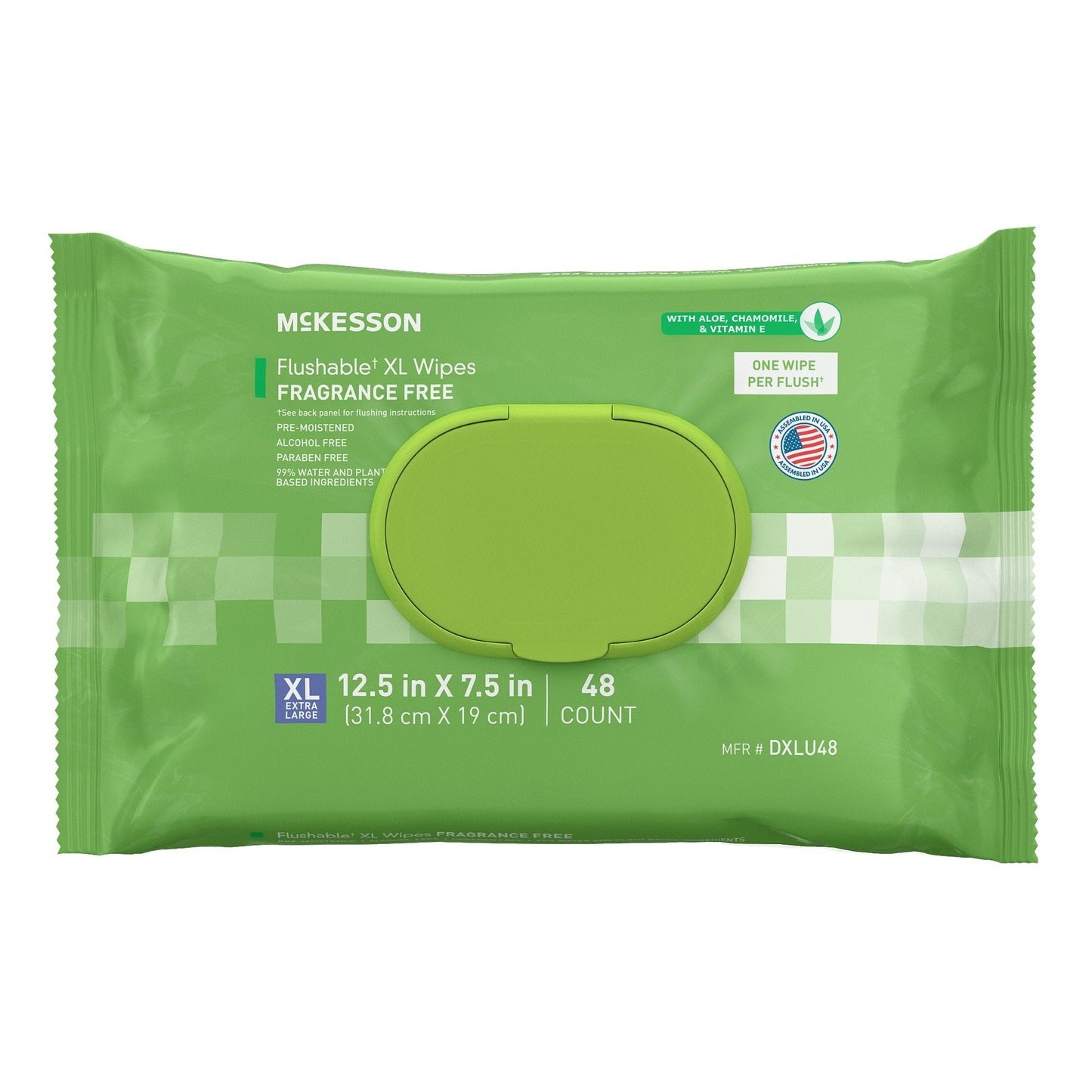 McKesson Flushable* Wet Wipes XL - Unscented, 48 Wipes per Pack DXLU48