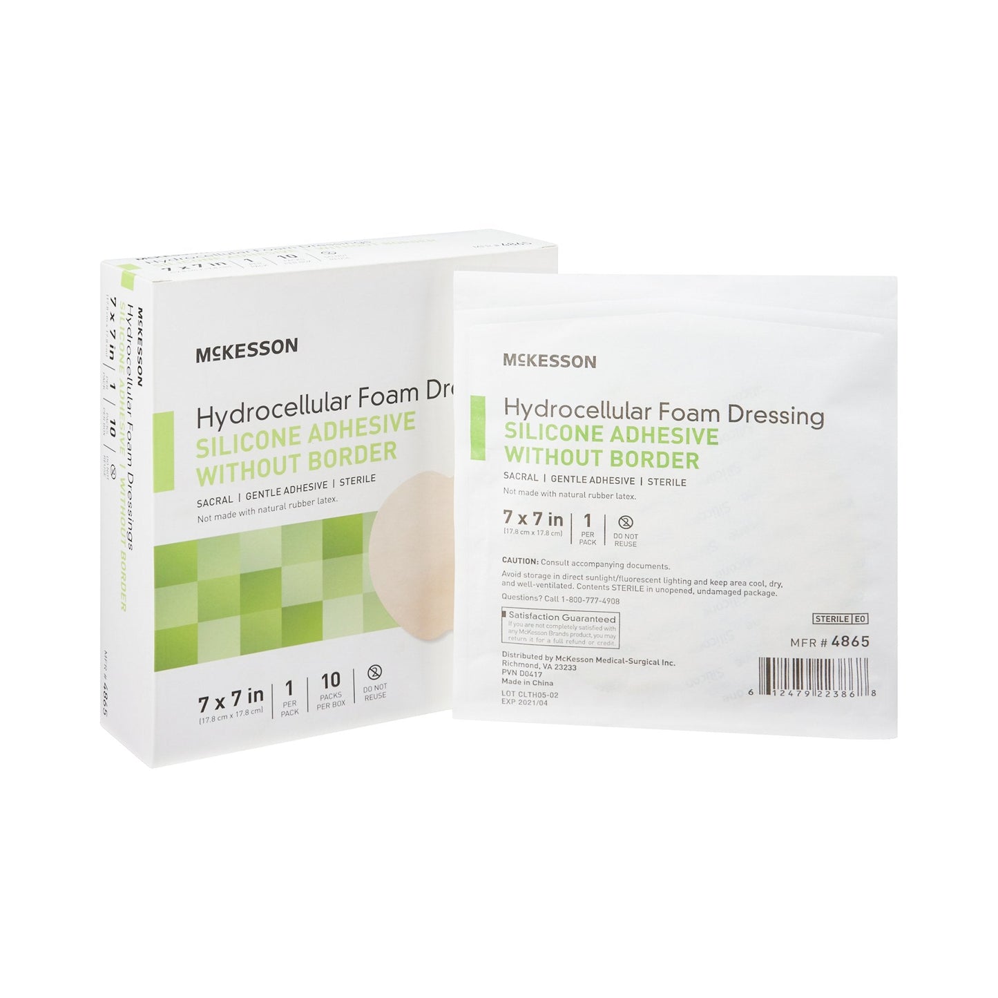 McKesson Hydrocellular Foam Dressing, Silicone Adhesive, w/o Border, 7 x 7 Inch 4865