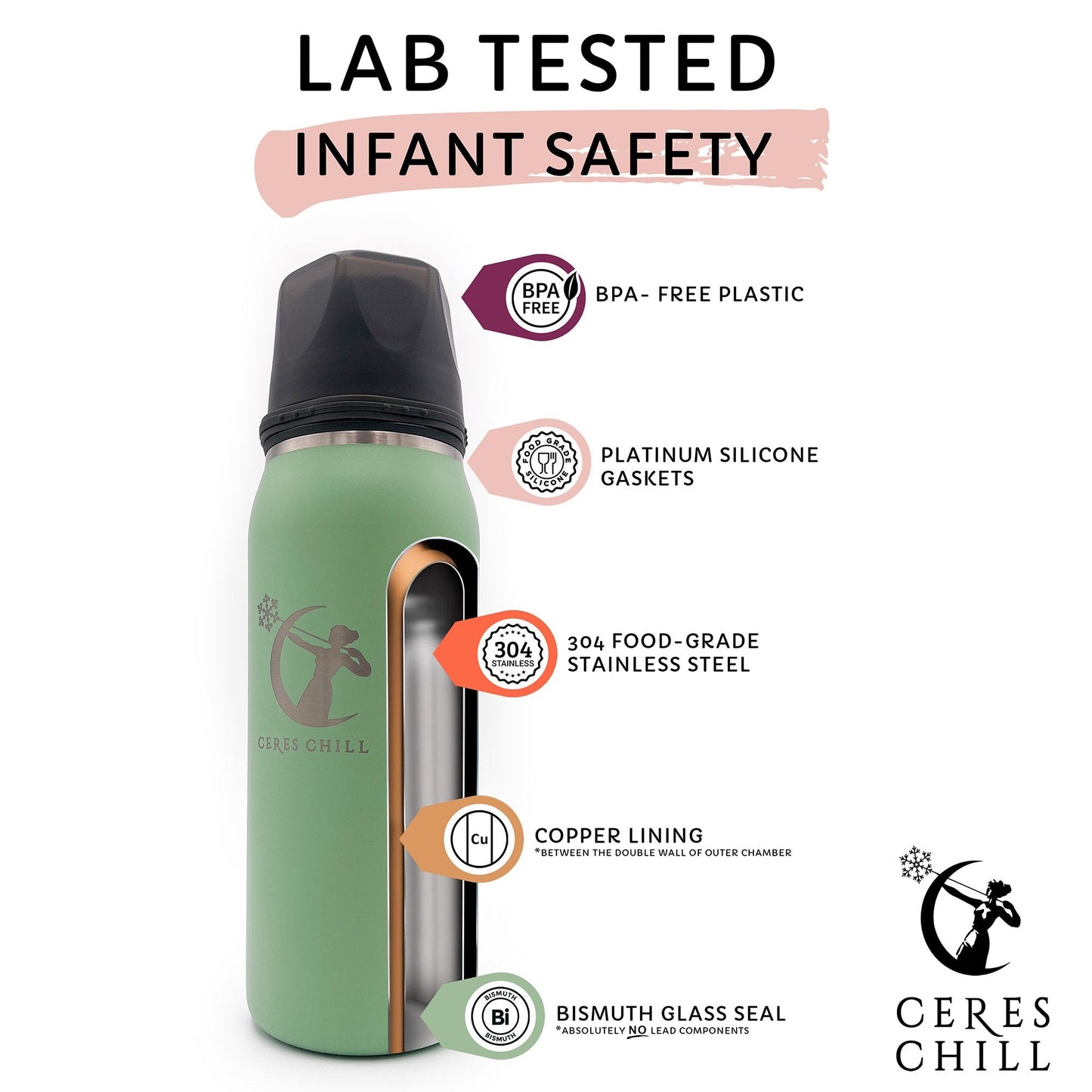 Ceres Chill OG Stainless Steel Breast Milk Chiller Container, Light Green CC-1-BC-L-ZN