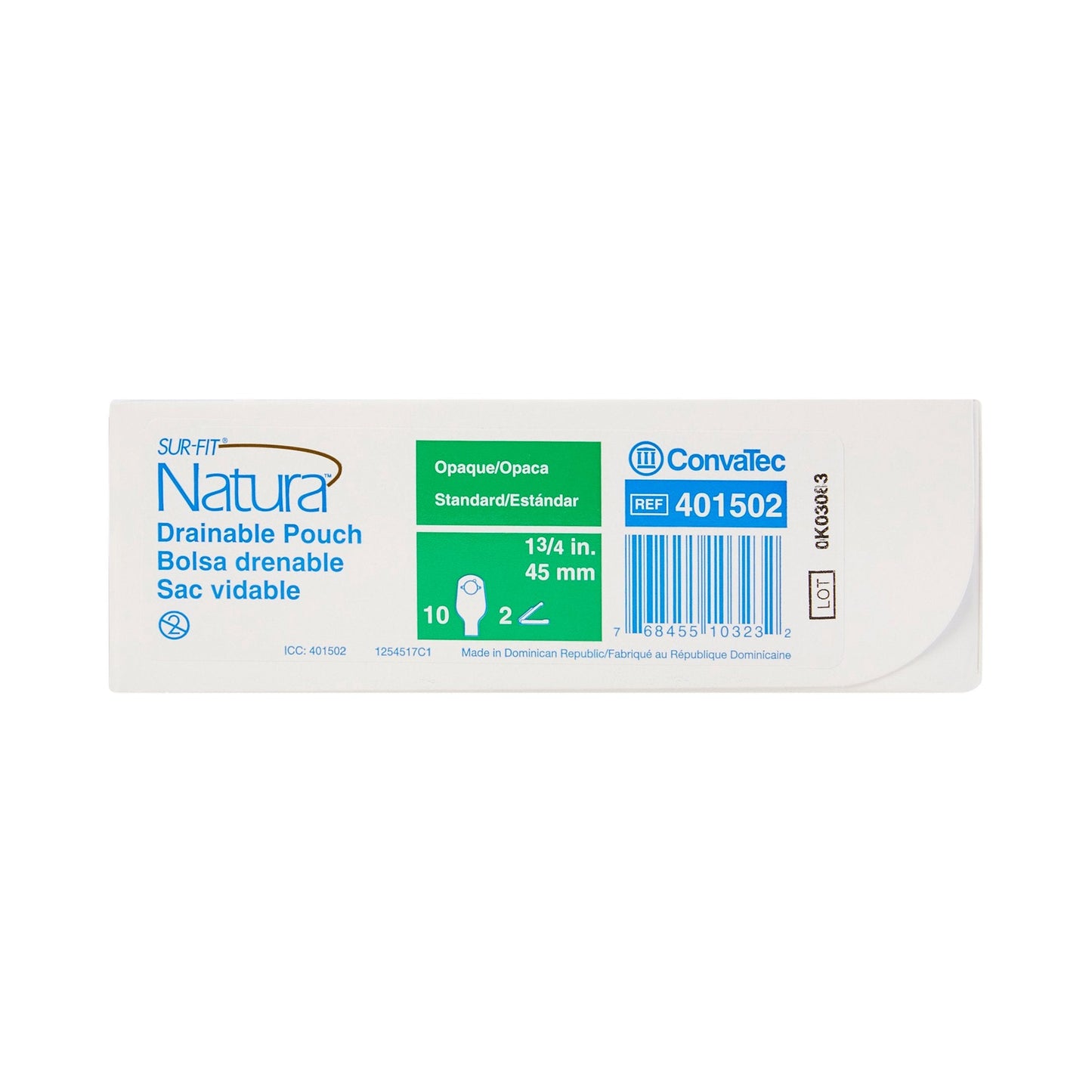 Sur-Fit Natura® Two-Piece Opaque Colostomy Pouch, 12-Inch Length, 1¾ Inch Flange 401502