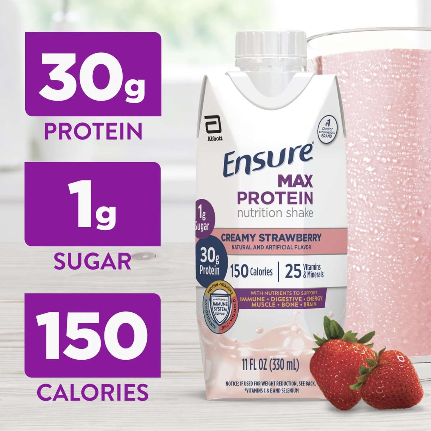 Ensure® Max Protein Shake, 30g Protein, Creamy Strawberry, 11 fl oz 68169