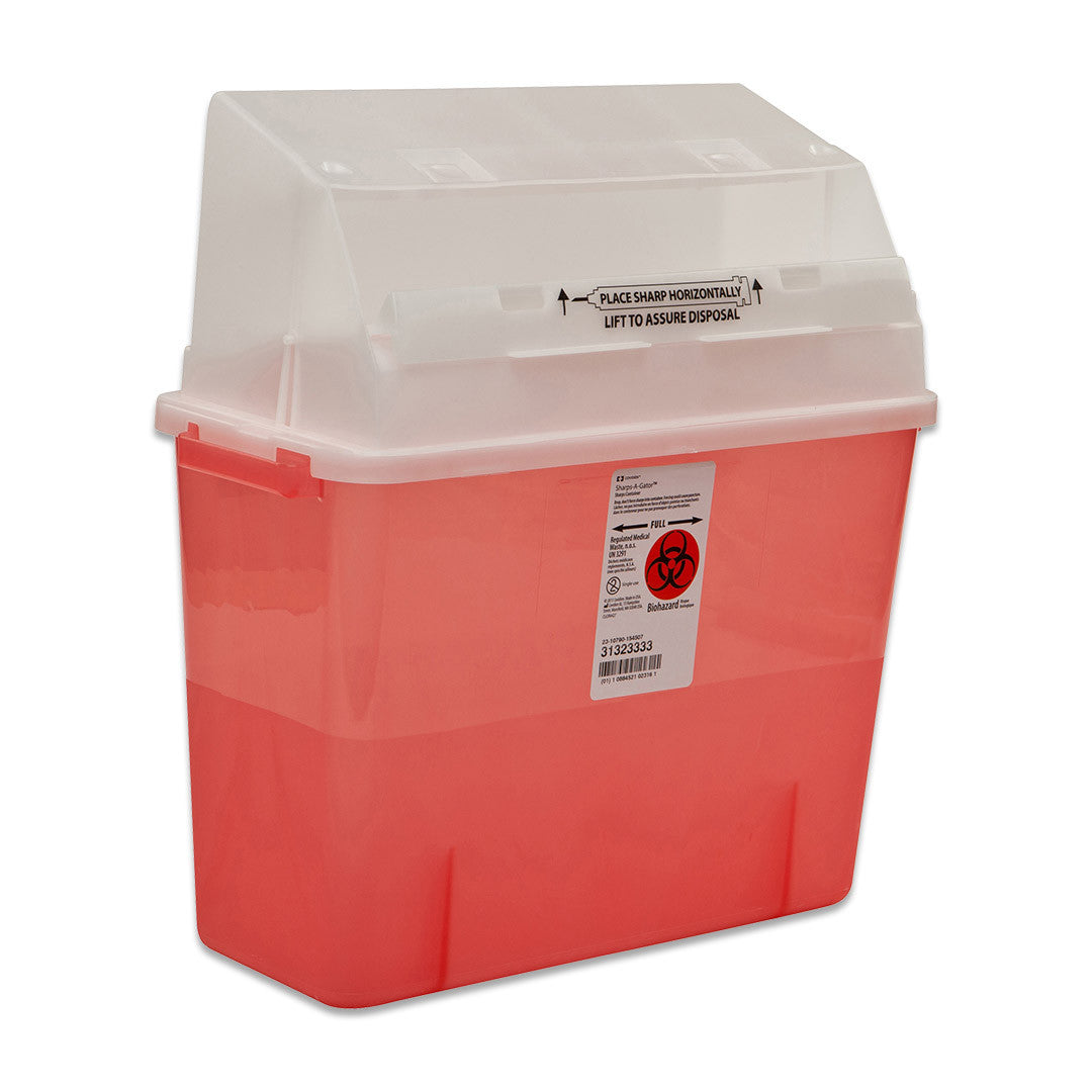 Sharps Container GatorGuard™ In-Room™ Translucent Red Base 20-1/2 H X 14 W X 6 D Inch Horizontal Entry 3 Gallon - 31314886