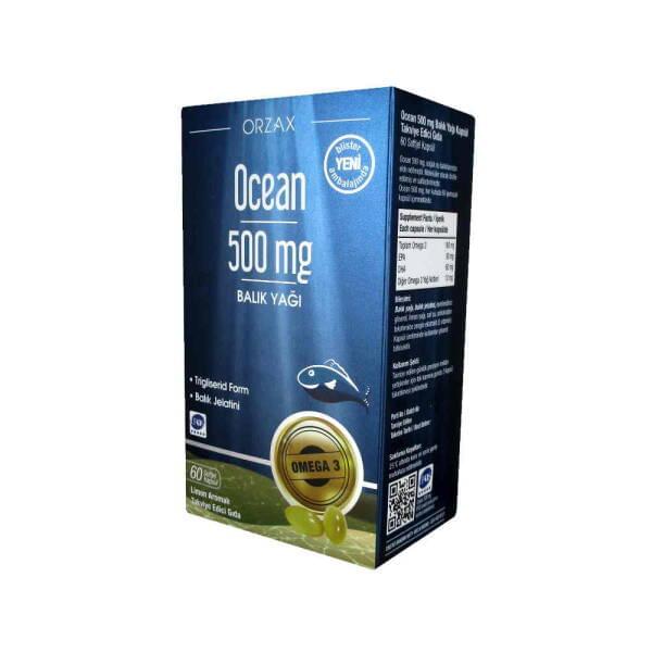 Ocean Omega-3 Fish Oil Capsules 500mg - 60 Count Dietary Supplement for Heart Health