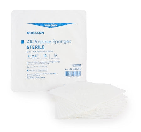 Nonwoven Sponge McKesson 4 X 4 Inch 4-Ply Sterile 10 per Tray - 16-602326
