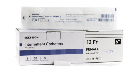 McKesson Female 6" Straight Tip Intermittent Catheters - 16-F6