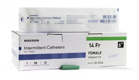 McKesson Female 6" Straight Tip Intermittent Catheters - 16-F6