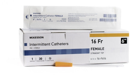 McKesson Female 6" Straight Tip Intermittent Catheters - 16-F6