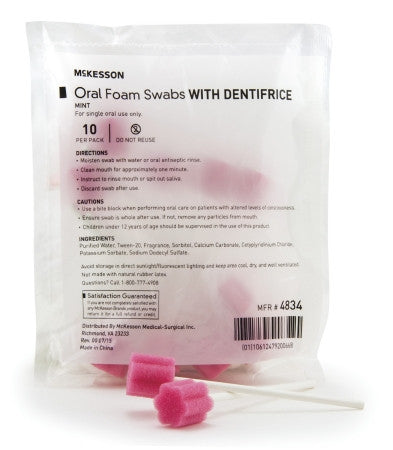 Oral Swab McKesson Untreated Foam Tip 1 per Pack - 4832