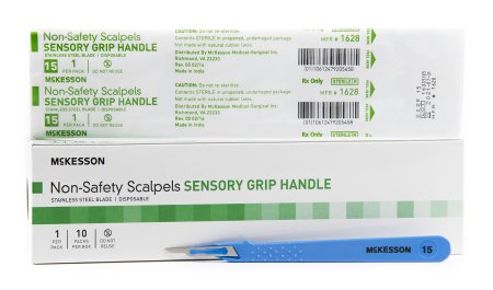 McKesson General Purpose Stainless Steel Scalpel with Sensory Grip Handle # 15 - 1628