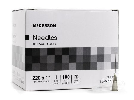 McKesson Hypodermic Thin Wall Needle w/o Safety 22G x 1" - 16-N221