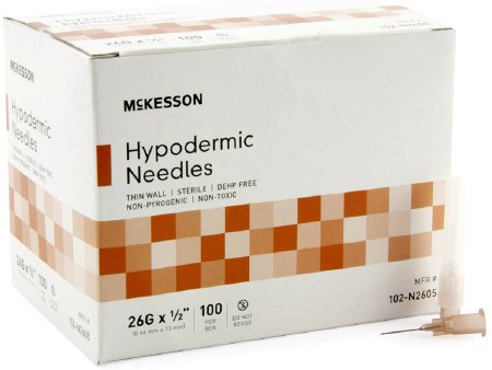 McKesson Hypodermic Regular Wall Needle w/o Safety 26G x 1/2" - 16-N2605