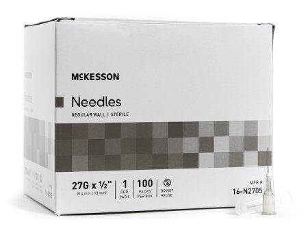McKesson Hypodermic Regular Wall Needle w/o Safety 27G x 1/2" - 16-N2705