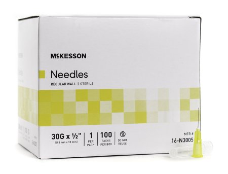 McKesson Hypodermic Regular Wall Needle w/o Safety 30G x 1/2" - 16-N3005