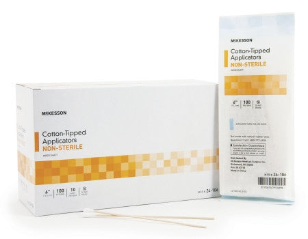Swabstick McKesson Cotton Tip Wood Shaft 6 Inch NonSterile 100 per Pack - 24-106