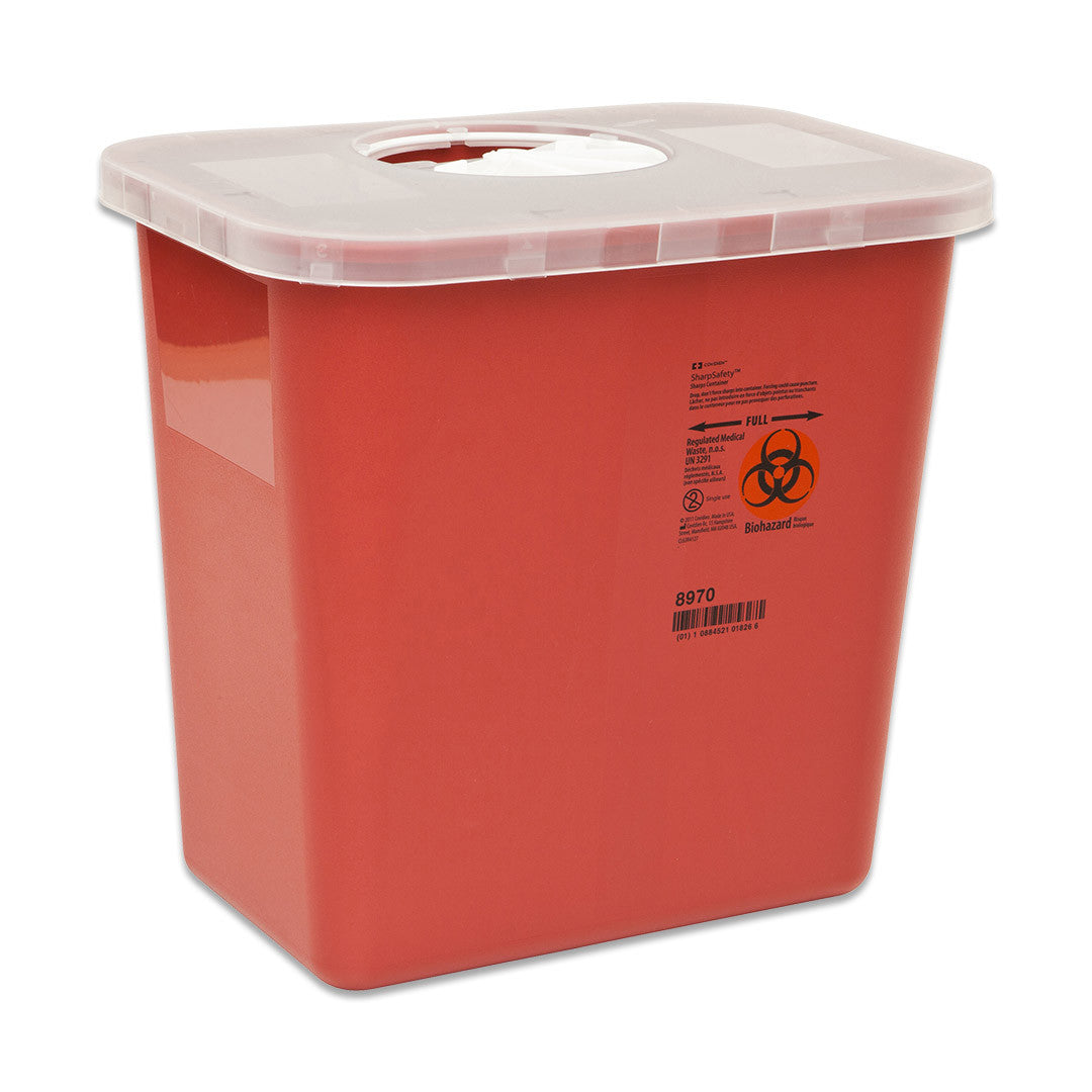 Sharps Container SharpSafety™ Red Base 6-3/4 H X 8-3/4 D Inch Vertical Entry 1.25 Gallon - 8950SA