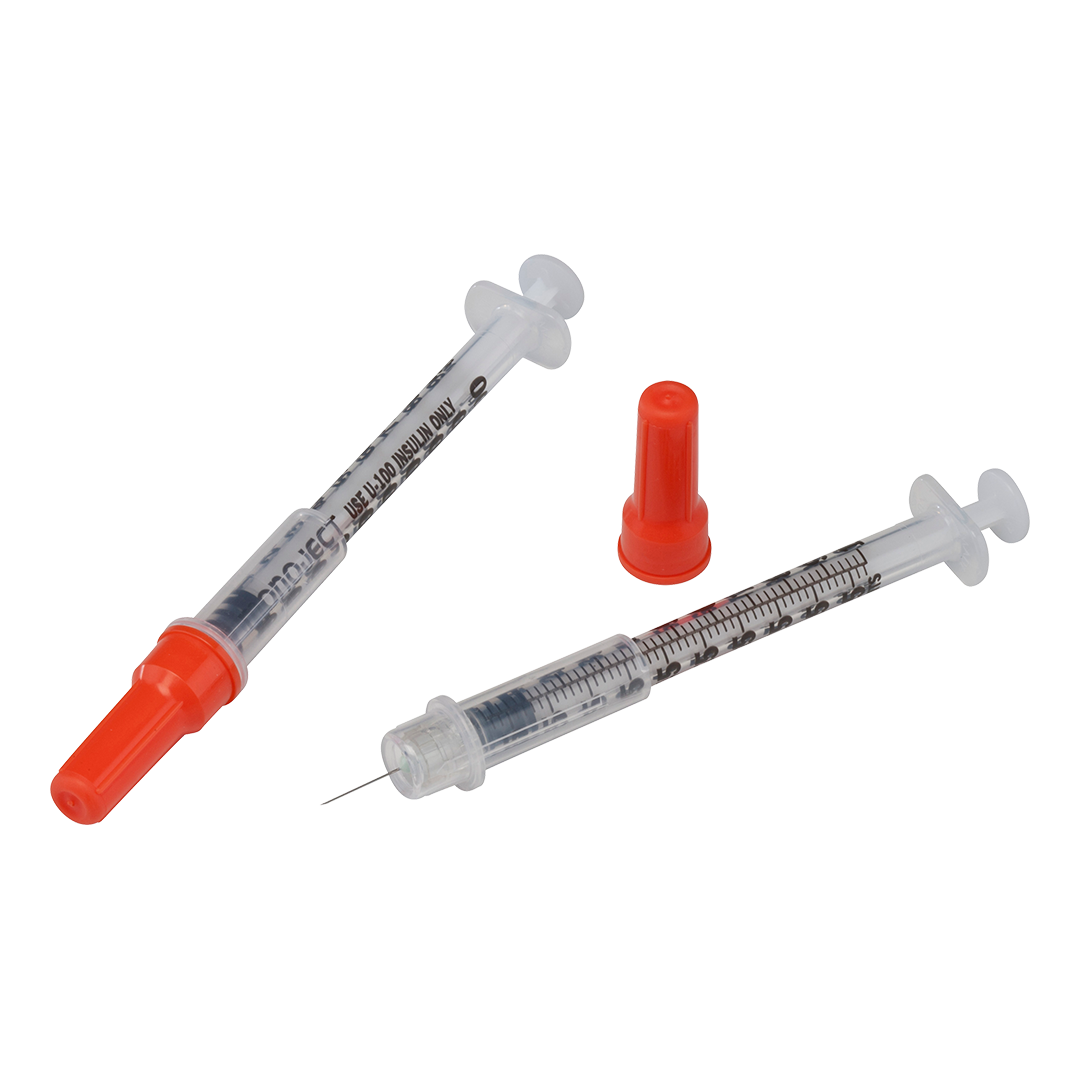 Safety Insulin Syringe with Needle Monoject™ 1 mL 1/2 Inch 29 Gauge Sliding Safety Needle Regular Wall - 8881511110