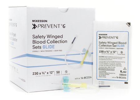 McKesson Prevent® G Blood Collection Set 23 Gauge 3/4 Inch Needle Length Safety Needle 12 Inch Tubing Sterile - 16-BC2334