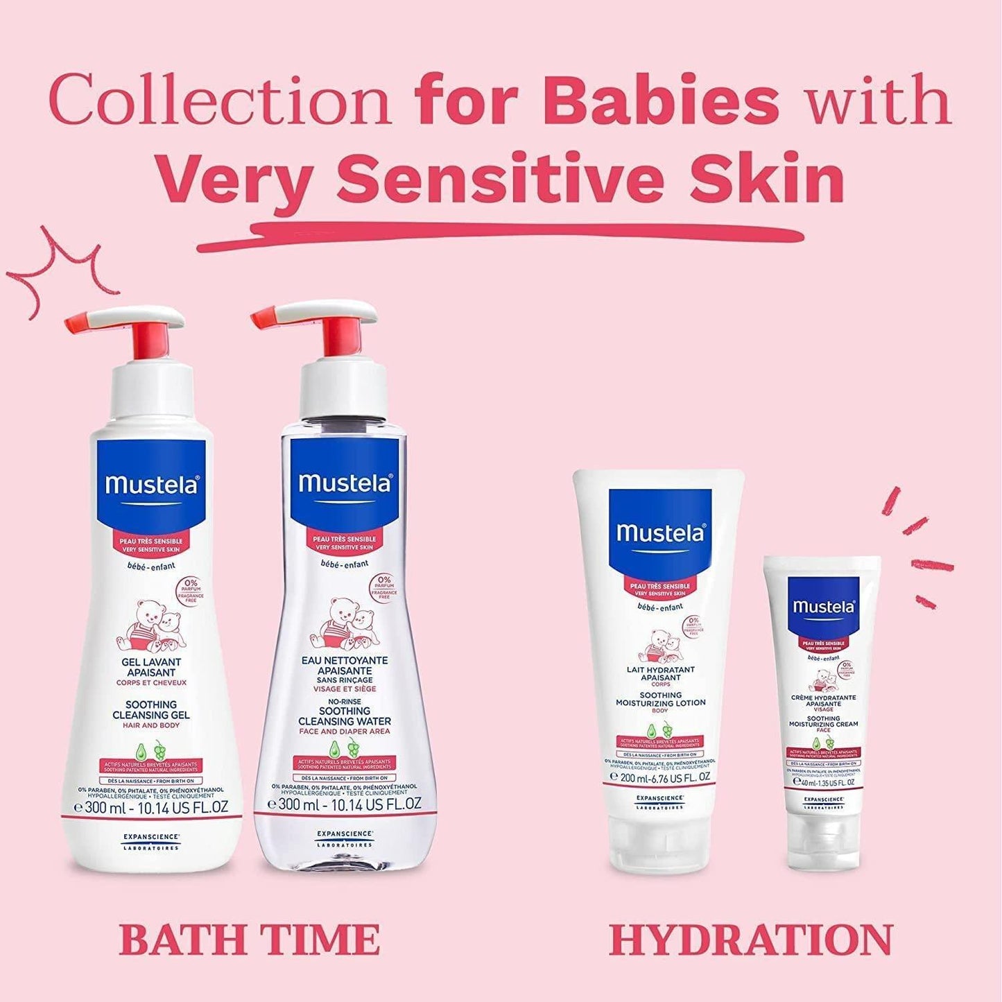Mustela Soothing Cleansing Water for Babies - Gentle, Natural, Fragrance-Free, 10.14 fl oz
