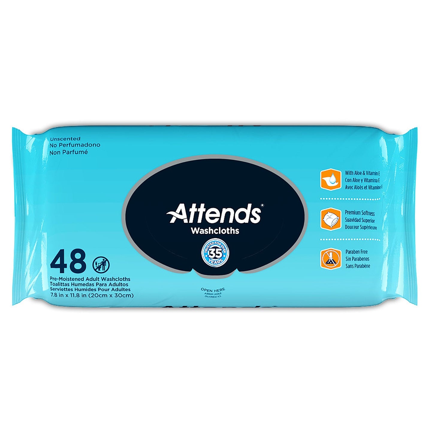 Attends® Unscented Washcloths, 48 Count Soft Pack WCU48