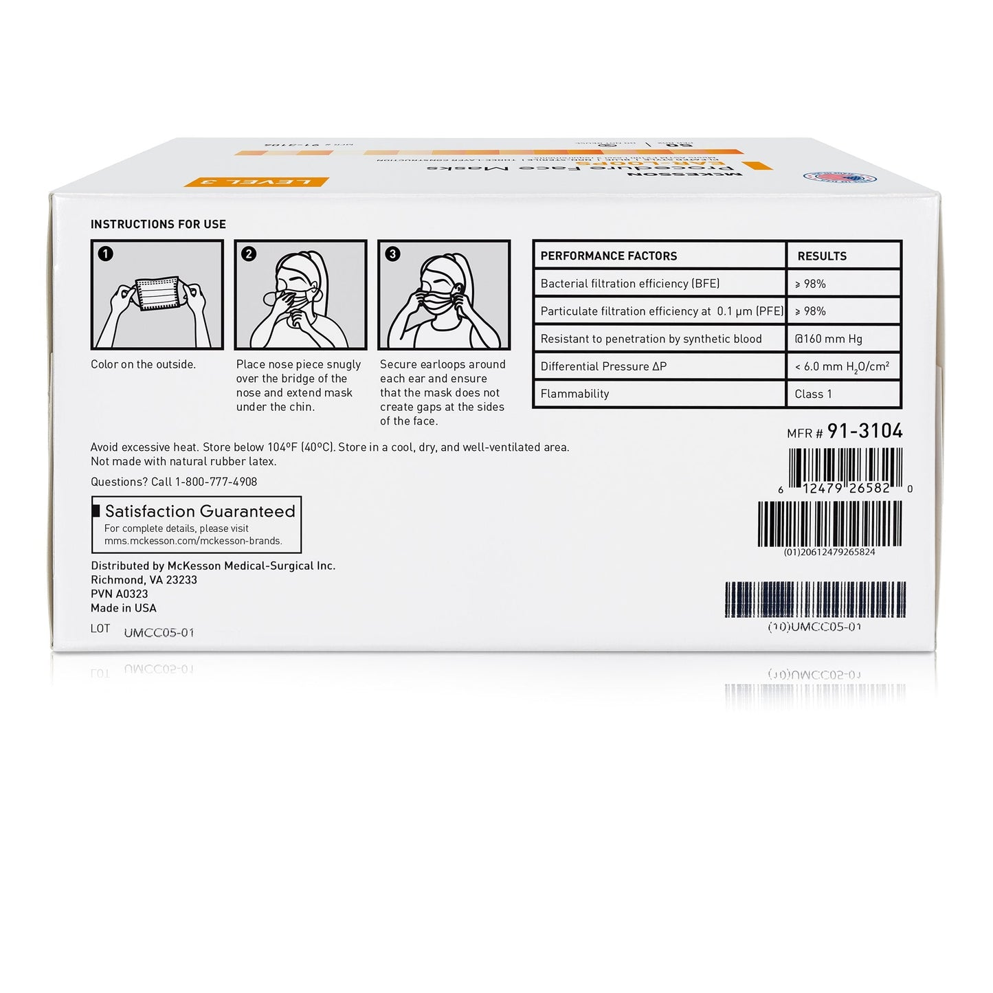 McKesson Procedure Masks, ASTM Level 3 91-3104