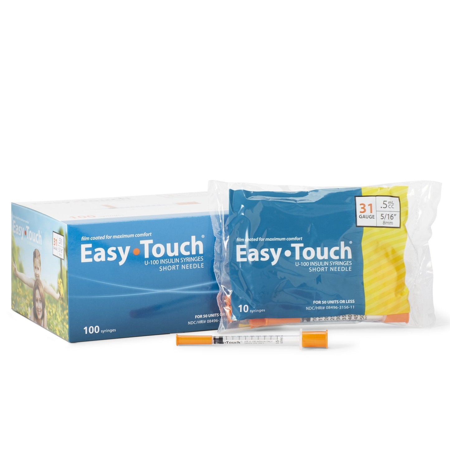 EasyTouch™ 0.5 mL Insulin Syringe with Needle, 31 Gauge, 5/16 Inch Needle Length 831565