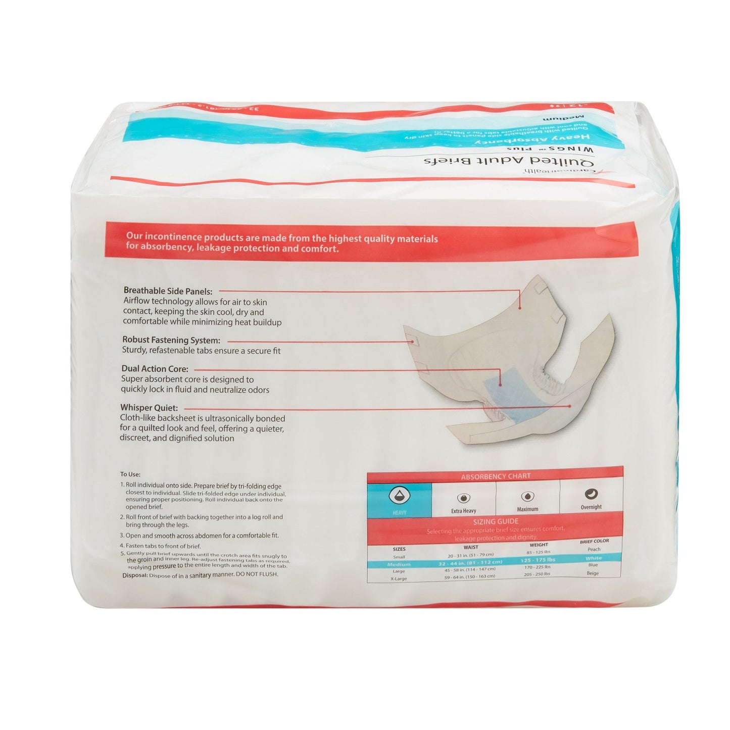 Wings™ Plus Quilted Heavy Absorbency Incontinence Brief, Medium 66033