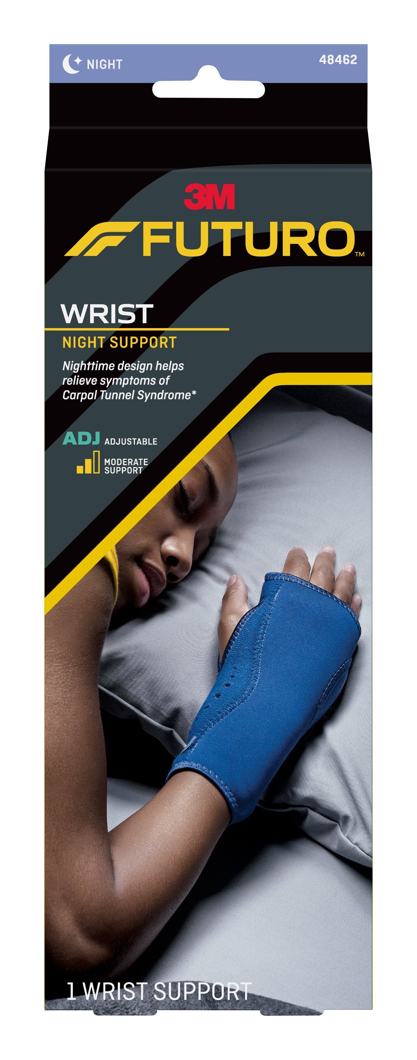 3M Futuro Night Wrist Brace, Left or Right Hand, Navy Blue, Adult 5-1/4" to 9" 48462ENR, Case of 12